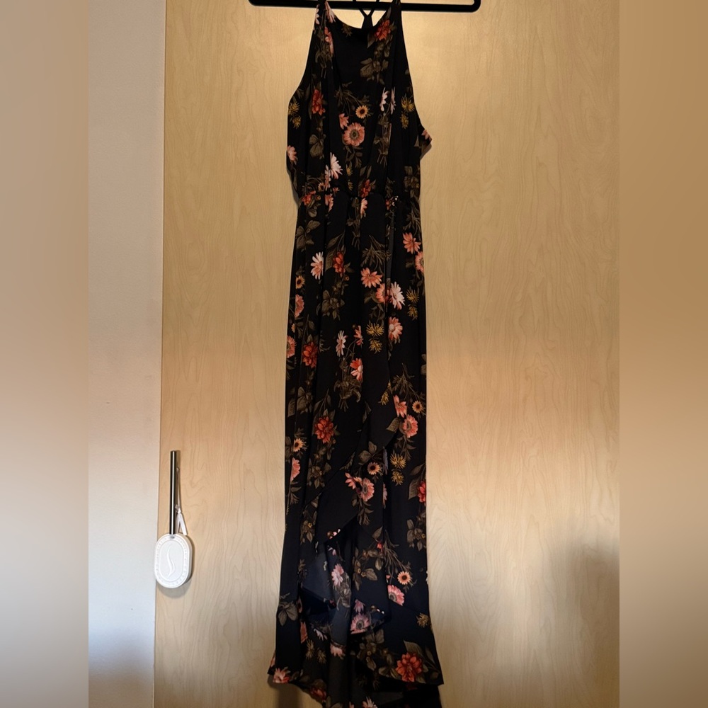 Black Multicolored Floral High-Low Lush Dress